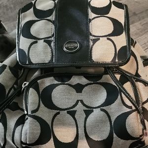 Coach Silver/Black Signature Jacquard Canvas BackPack Silver Tone Hardware
